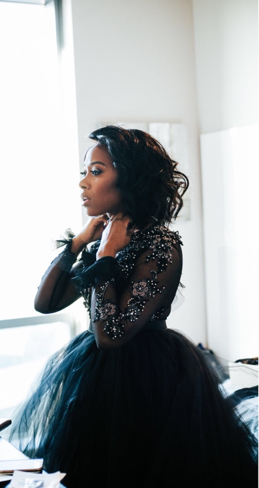 Bride in a Priscilla Couture black Fabulous bridal skirt